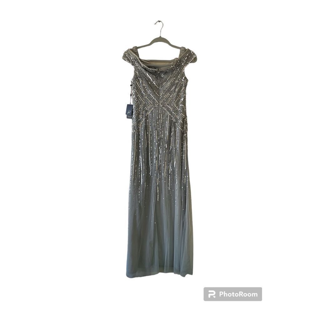 NWT Adrianna papell grey beaded long gown size 4